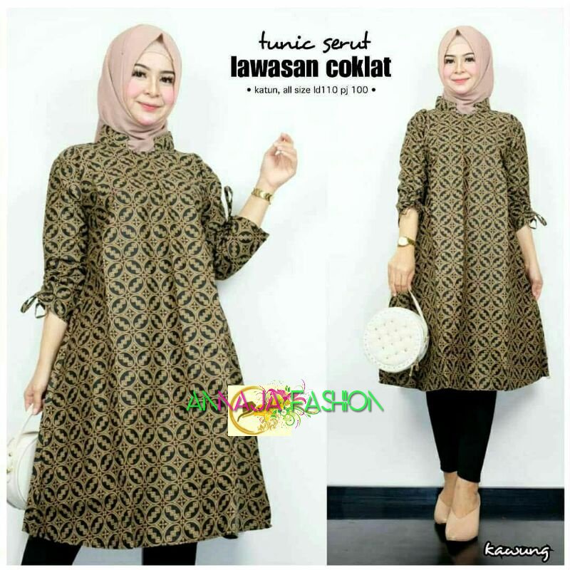 Batik Tunik Serut Lawasan Coklat | Atasan Tunik Batik Pekalongan