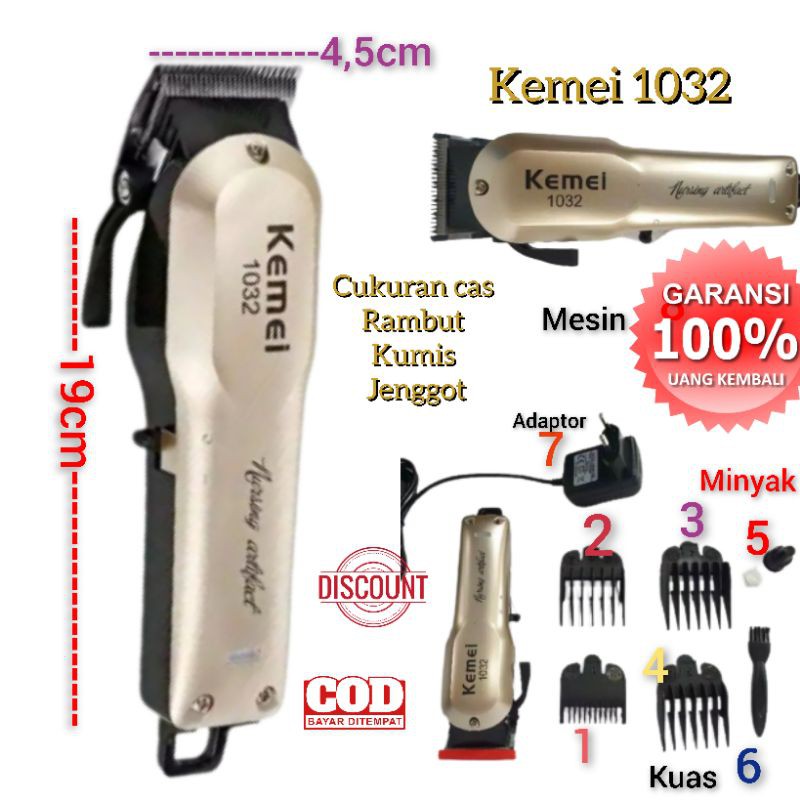 Kemei Km 1032  Alat Mesin Cukur Rambut Kumis Jenggot Cliper Cas Murah dan Kliper Original Dewasa
