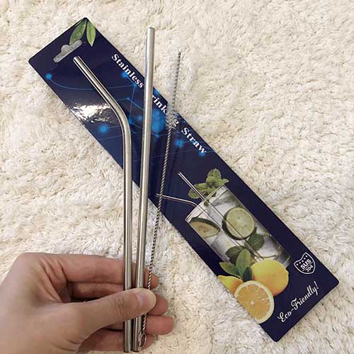 Set Sedotan/ Straw Stainless 304 Silver 0.6 mm 21.5 cm (1set)