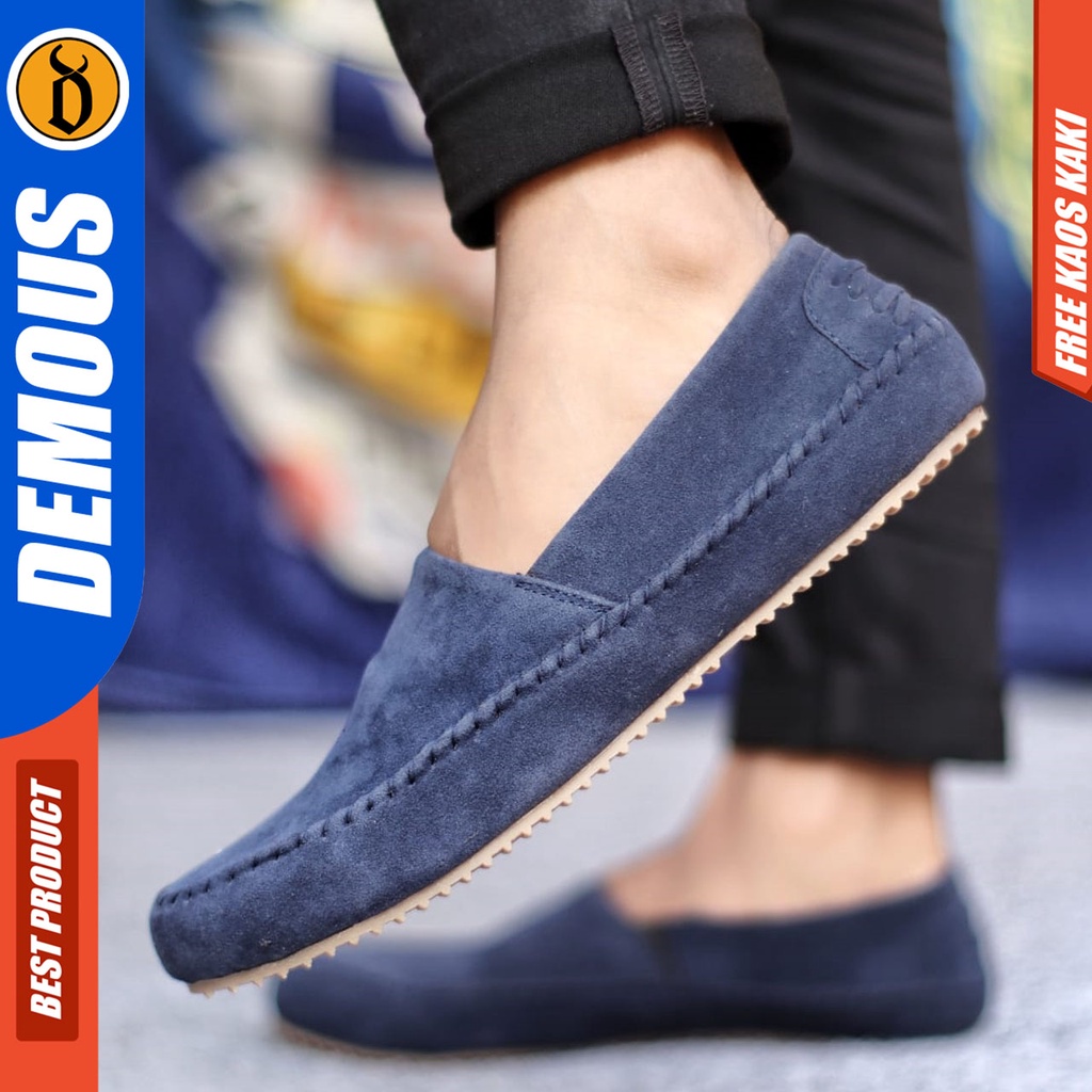 Sepatu Slip on Pria Santai Casual Formal Suede Kerja Kantor Kuliah Kondangan Hitam Keren Terbaru