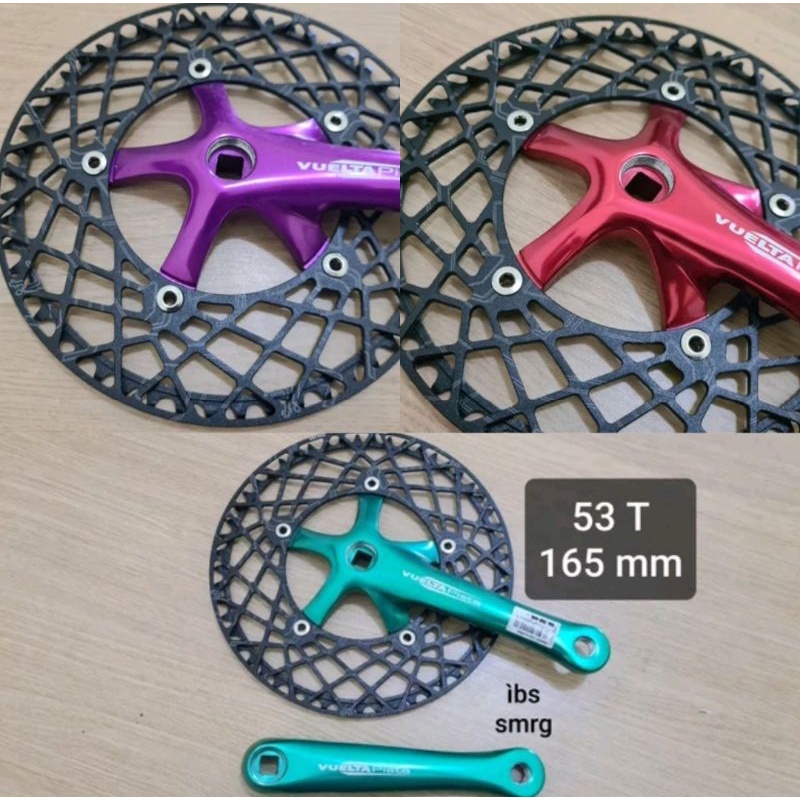 Crank Vuelta Pista Chainring Litepro Spider Black Purple  Ungu red merah green hijau 53T Arm 165mm crank set sepeda