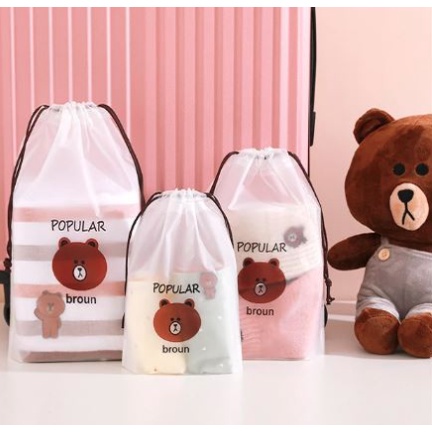 tas serut serbaguna travel pouch plastik warna brown