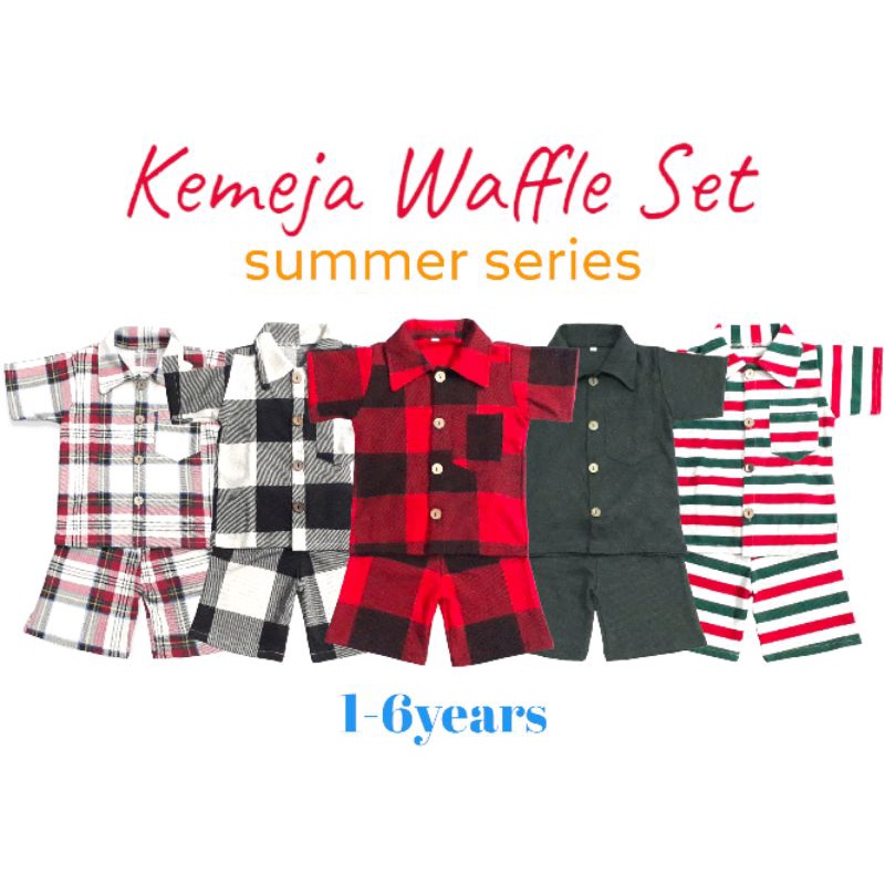 KEMEJA SET WAFFLE 1-6 years setelan pendek anak