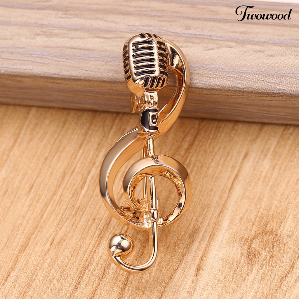 Twowood Microphone Brooch Solid Exquisite Alloy Golden Silver Color Music Note Brooches for Party