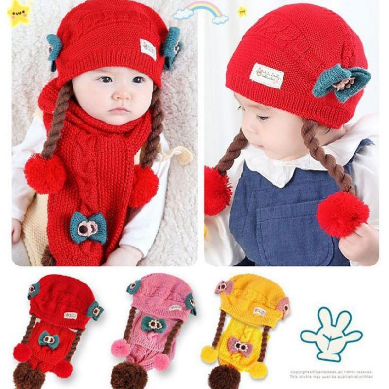 Topi Rajut Kepang Bayi 0-12 bulan Bahan Halus  Adem