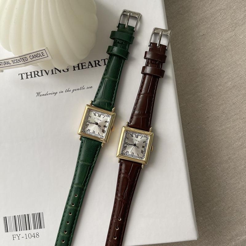 BAJ Jam Tangan Quartz Strap Rubber PU Analog Casual Gaya Retro Wanita Persegi Watch Korean Fashion Balok RM049
