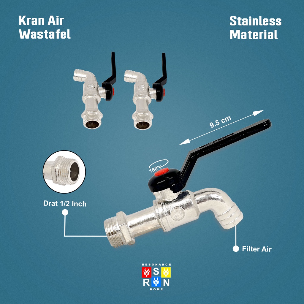 Kran Air Besi Gagang Hitam 1/2&quot; l Keran Tembok Besi Resonance Home