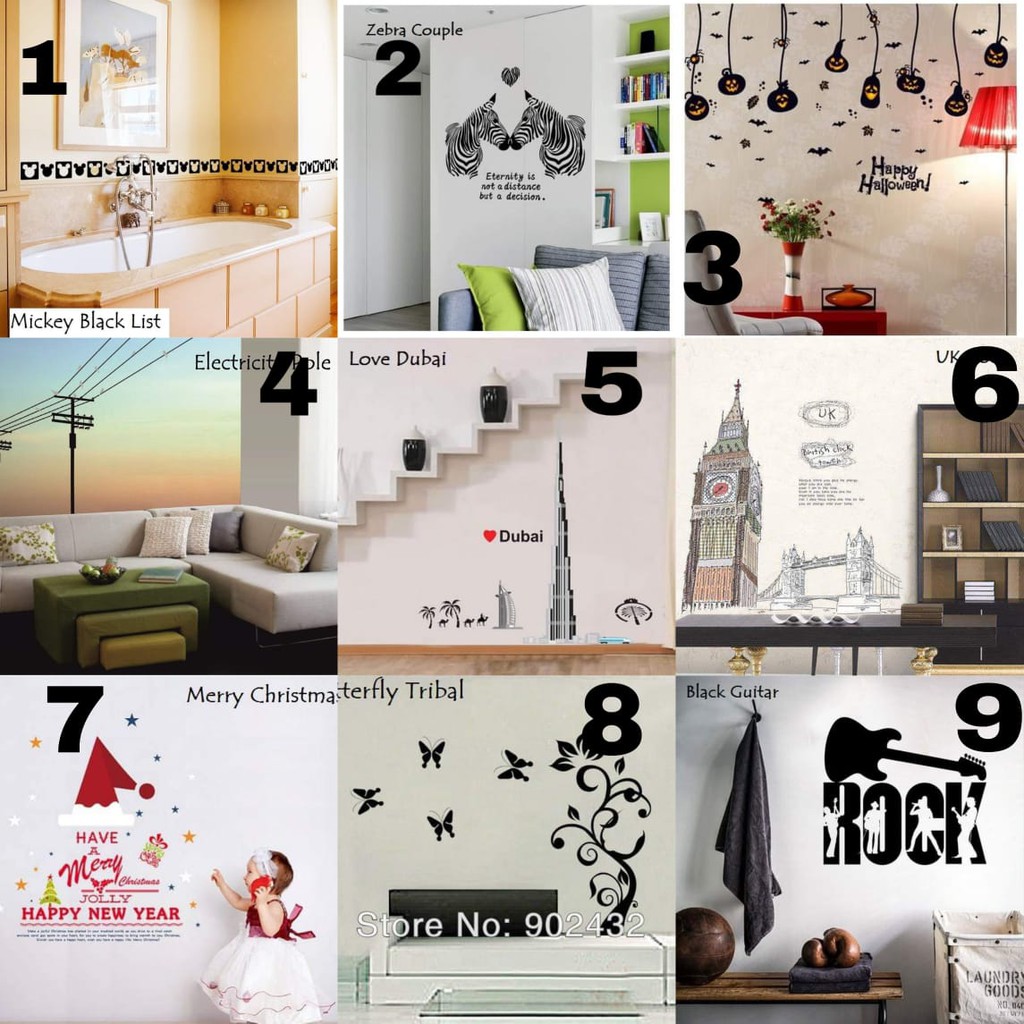 wallsticker hitam putih motif kota dan vintage ukuran 60x90