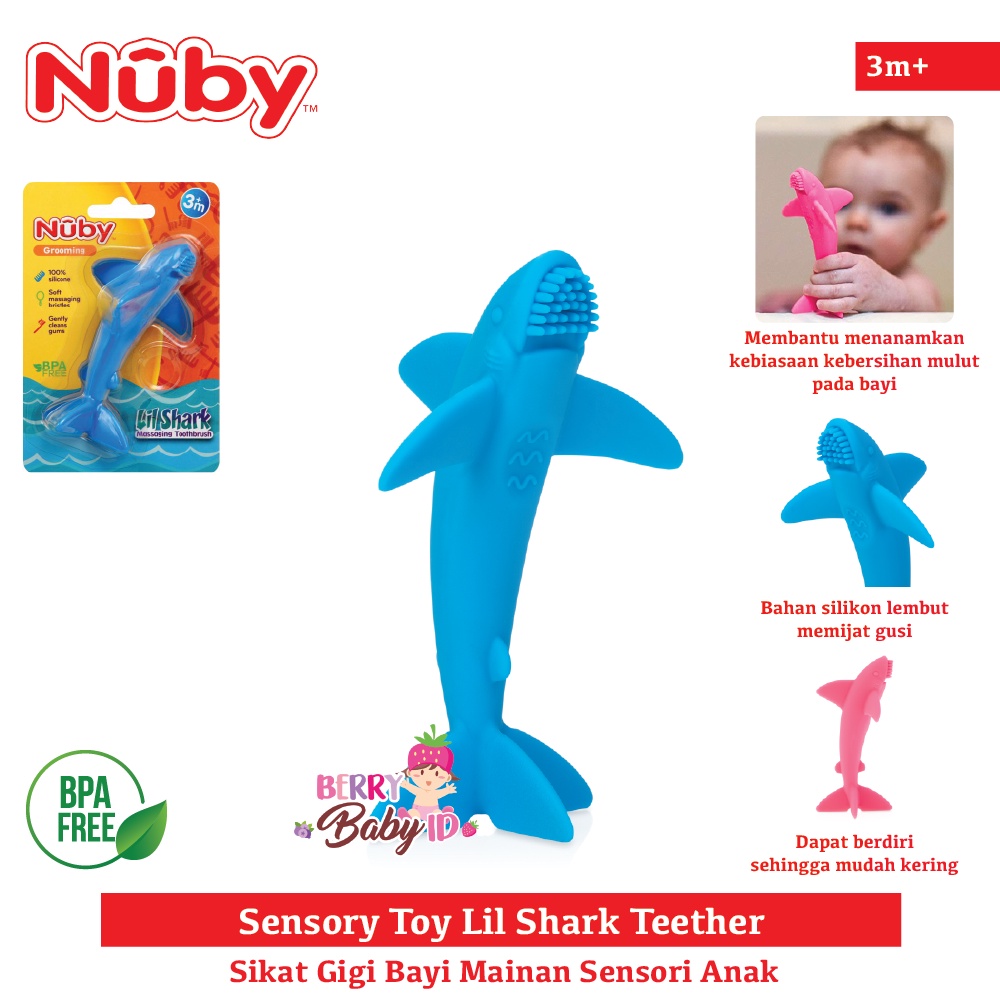 Nuby Sensory Toy Lil Shark Teether Sikat Gigi Bayi Anak Mainan Sensori Berry Mart