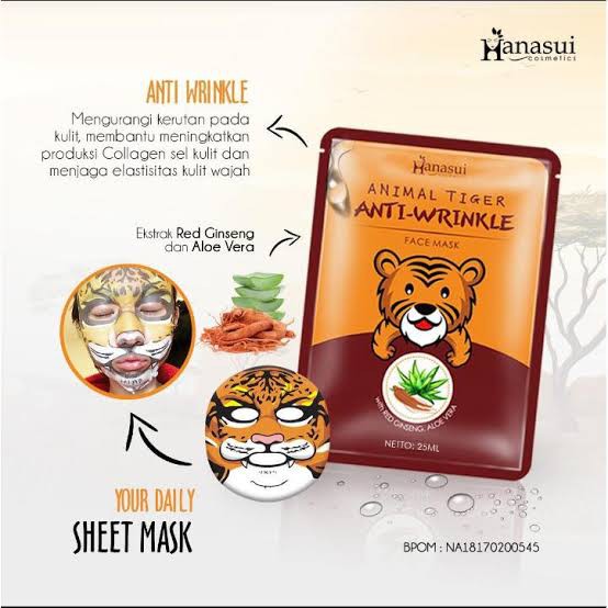 Hanasui animal mask Tiger - Anti wrinkle masker pemutih pencerah