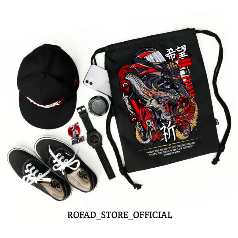 ROFAD STORE - Tas Serut Pria Wanita String Bag - Tas Olah raga Pria Sablon - Tas Serut Bahan Kanvas uk 40cm X 32cm