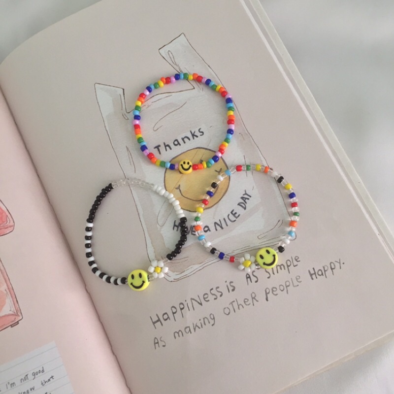 Smiley Bracelet gelang smile manik manik mutiara daisy beads korean fashion jewelry