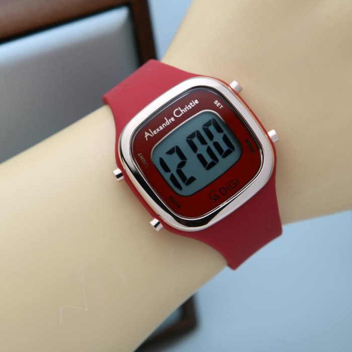 JAM TANGAN WANITA ALEXANDER CRISTIE AC9336 DIGITAL ROSEGOLD RED ORI