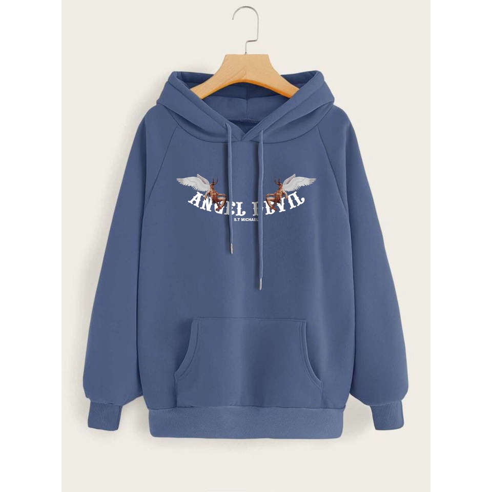 Hoodie Angel Devil Sweater Pria Fleece