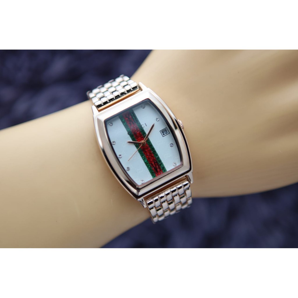 Jam Tangan Wanita Cewek Analog Fashion Gucci Premium Tanggal Rantai