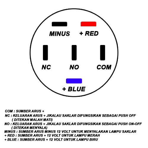 Saklar Push On Off Logo Power Nikel 16 mm 2 in 1 Color (Merah &amp; Biru)