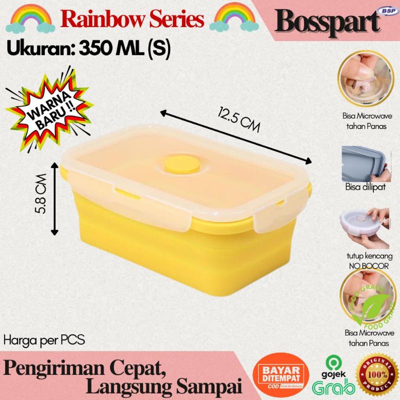 Tempat Makan Silikon Rainbow / Kotak Makan Silicone / Food Container Silicon Expandable / Wadah Makan Lipat / Toples Kotak Rainbow S M L XL