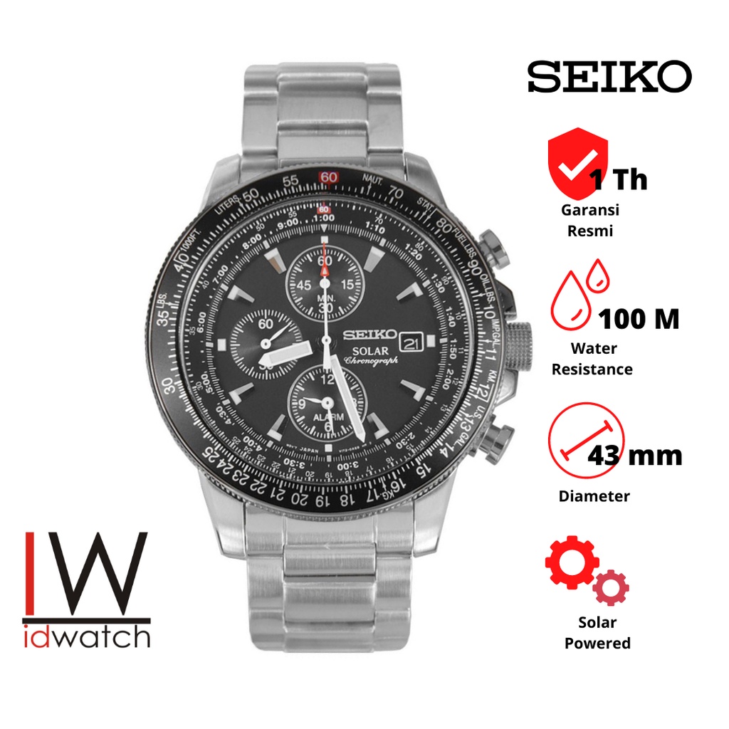 Seiko Solar SSC009P1 Chronograph Jam Tangan Pria Flightmaster Pilot SSC009 Original Cowok