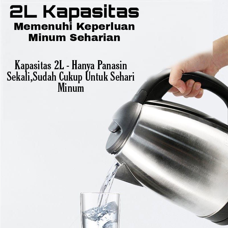 Teko Listrik Otomatis Stainless Steel 2.0 Liter Pemanas Air 2 Liter Untuk Bikin Kopi kettle electric Rebus Air Lebih Cepat Thermos Listrik