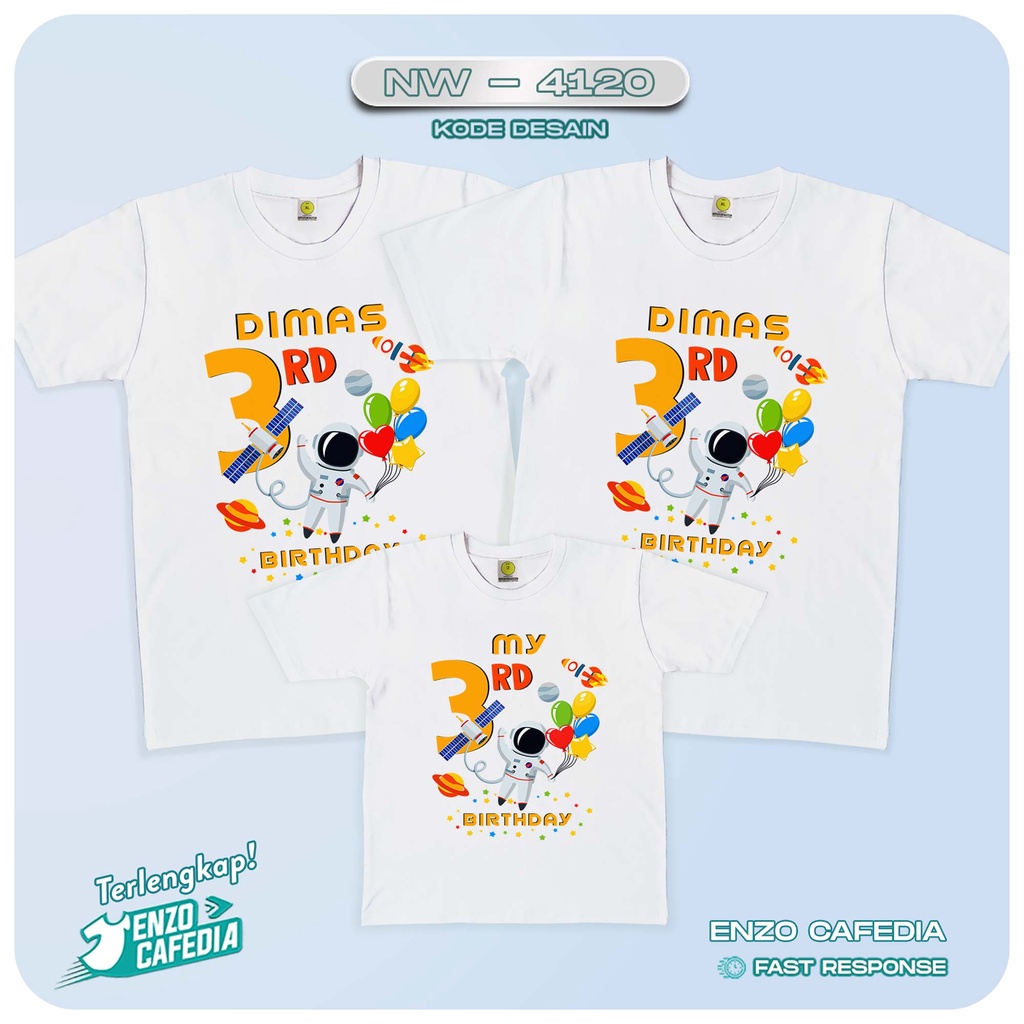Baju Couple Keluarga | Kaos Family Ulang Tahun | Kaos Motif Astronot NW 4120 | Gratis Custom Tulisan