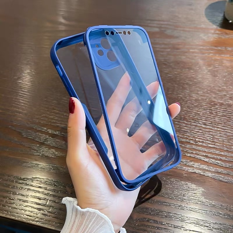 Case Pelindung 360 Full Screen Depan Belakang Matte Transparan Untuk Samsung A02s A03s A71 A51 A21s A30 A20 S21fe-Biru Muda