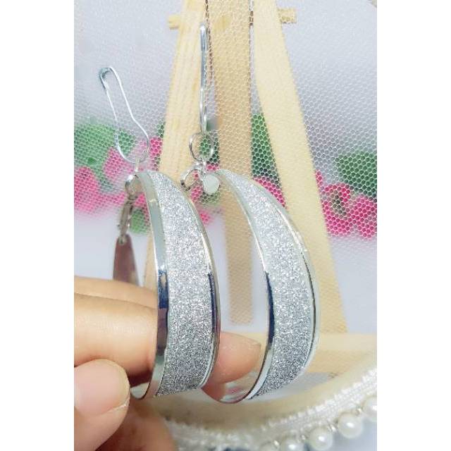 A41 Anting hijab bulat sparkle glitter silver