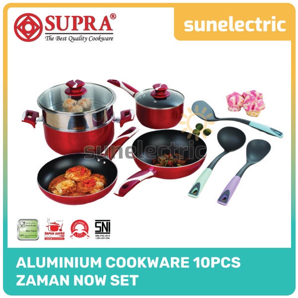 Supra Panci 10 Pcs Set Cookware Zaman Now Frypan Fry Pan Panci Wajan Penggorengan Teflon Non-Stick C