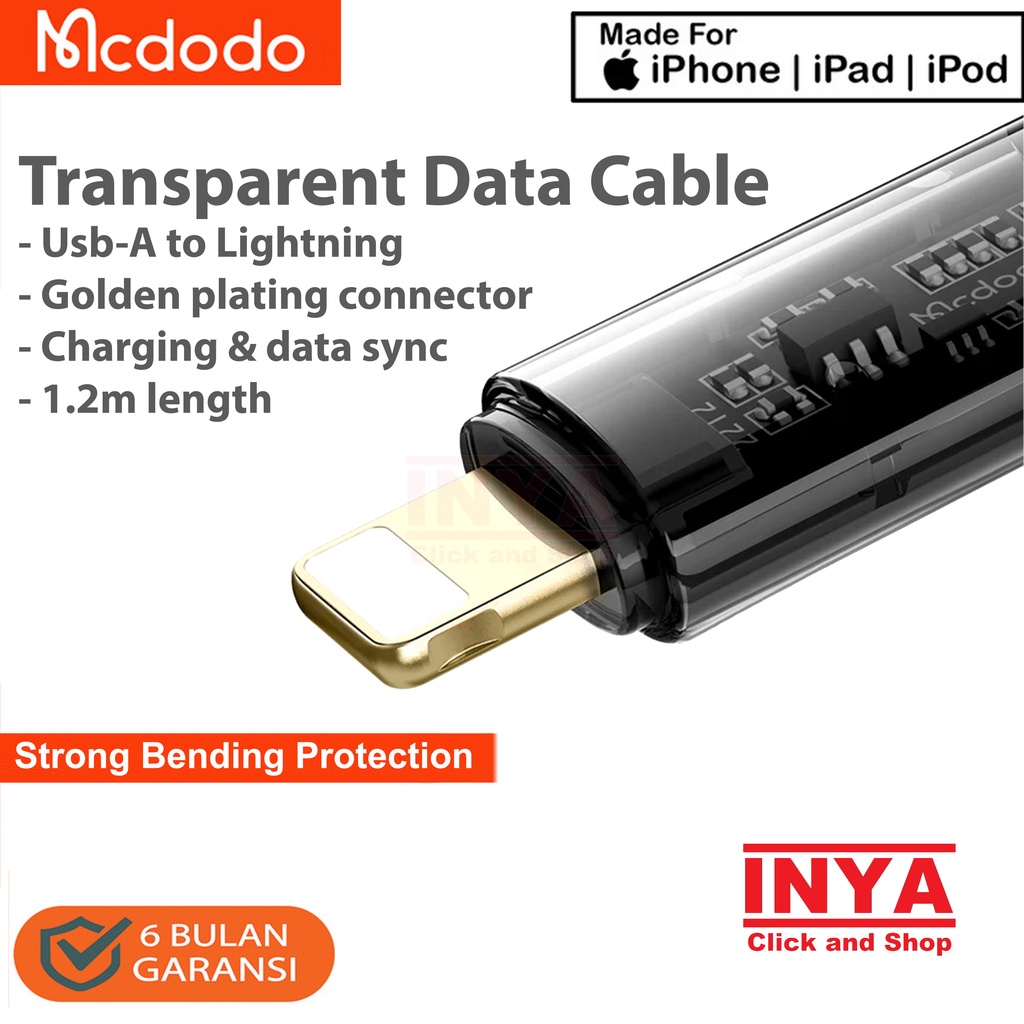 KABEL DATA MCDODO TRANSPARENT DATA CABLE FOR LIGHTNING 1.2m