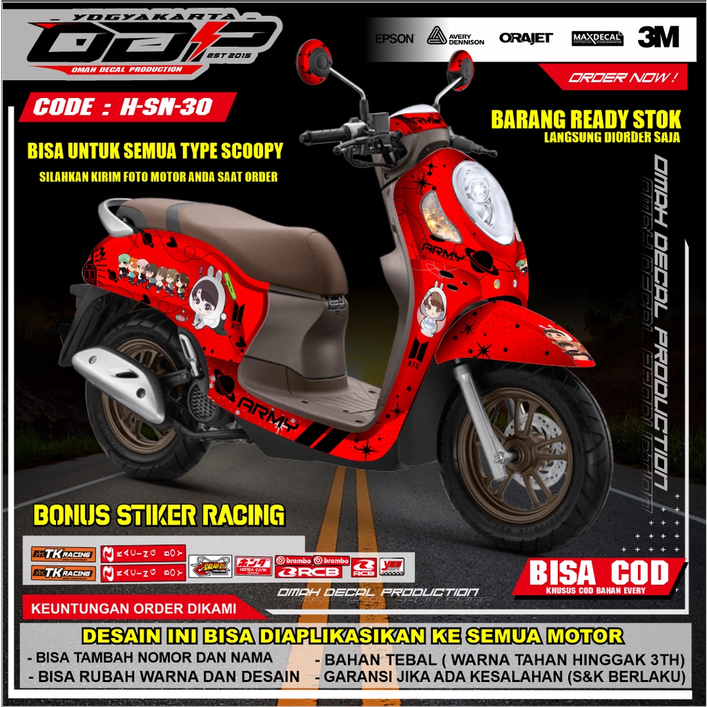DECAL SCOOPY FUULL BODY DEKAL SCOOPY HONDA DEKAL MOTIF ARMY LUCU BANYAK PILIHAN VARIAN WARNA HITAM M