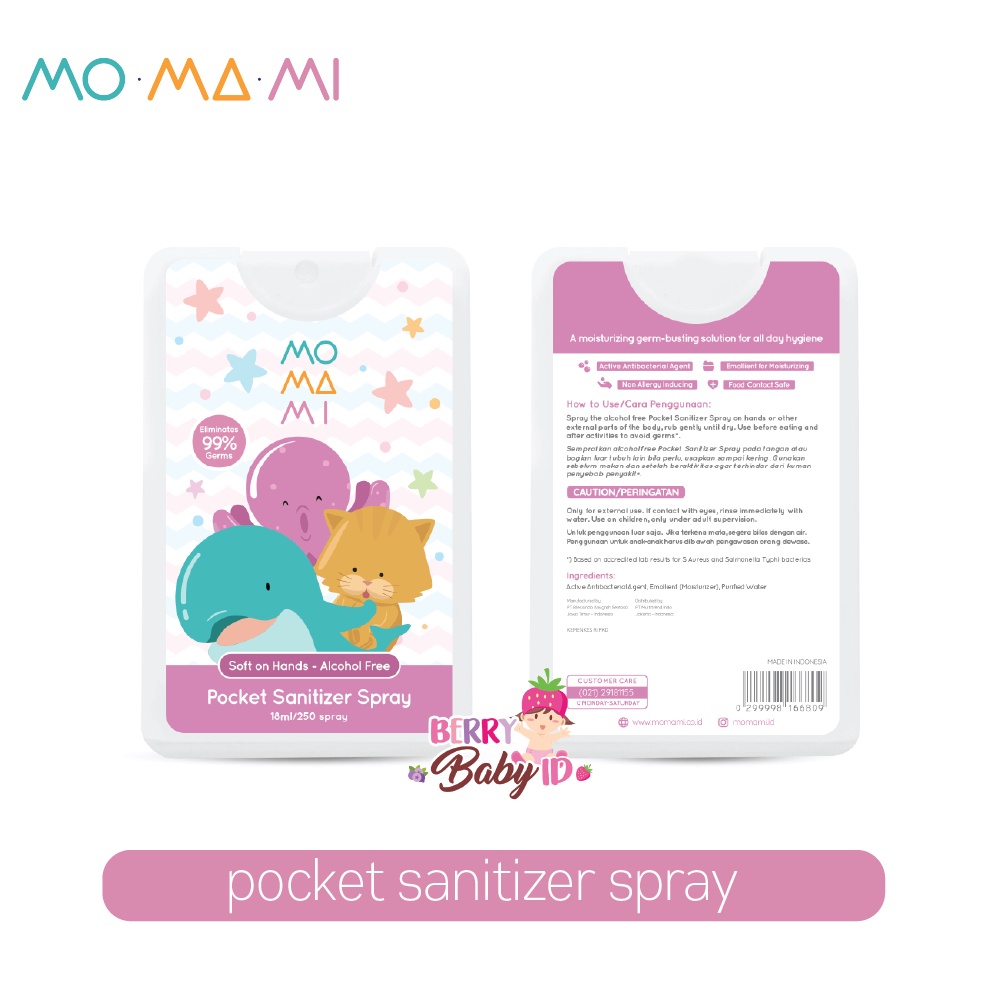 Momami Pocket Sanitizer Spray Antiseptik Hand Sanitizer Alkohol Free Berry Mart