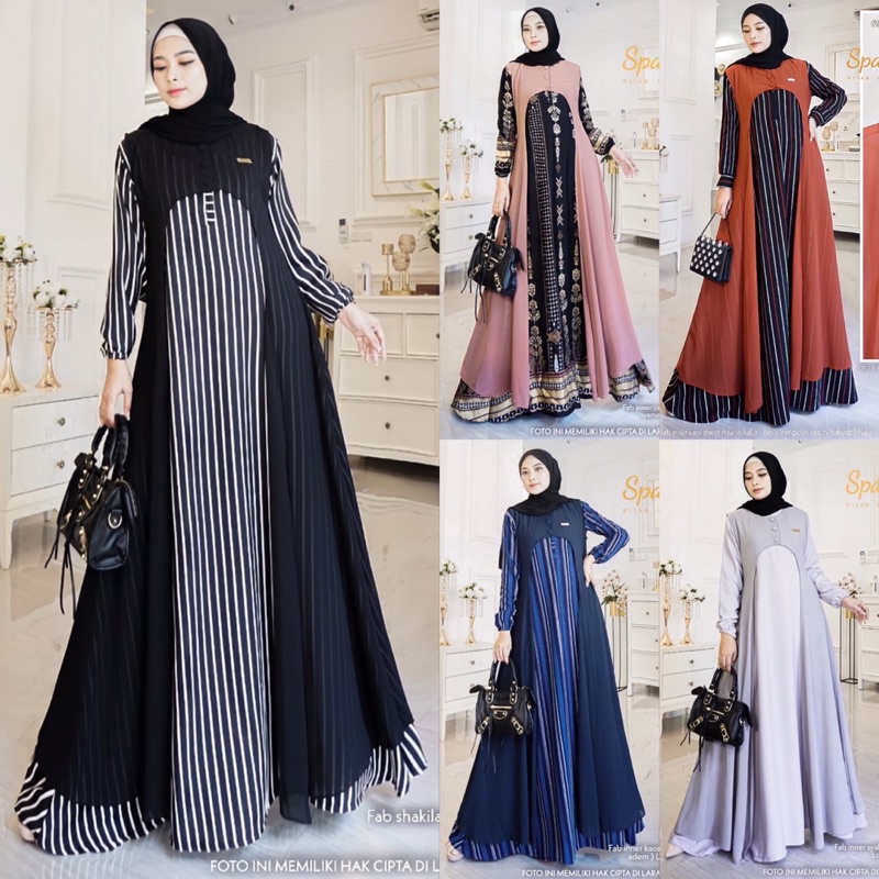 GAMIS COOKIES MAXY MAXI DRESS KAOS KOMBINASI CERUTI CERUTY  MOTIF SALUR GARIS JUMBO XXL XL SPASSY