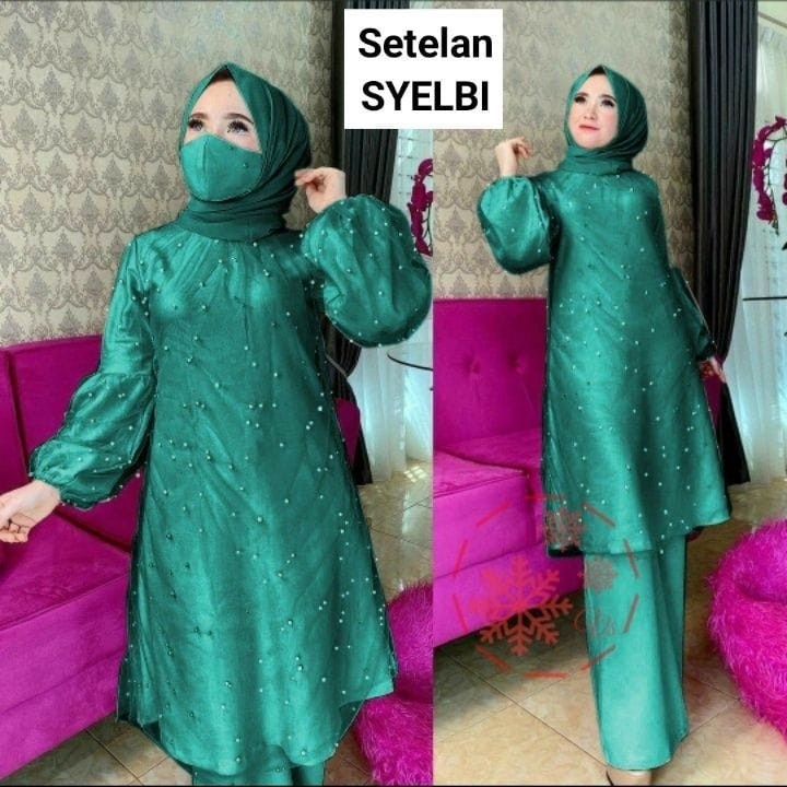 Setelan Celana Wanita Set Baju Muslim Moscrepe Stelan Pesta Kondangan Tunik Brukat Terbaru Big SIZE 