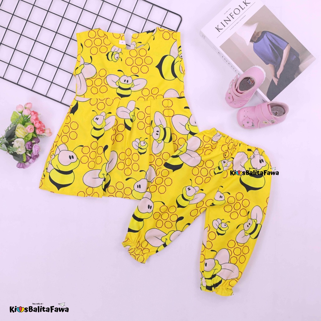 Set Nadhifa 3-5 Tahun / Setelan Baju Kensi Panjang Jogger Anak Perempuan Tidur Import Balita Babycinnamon