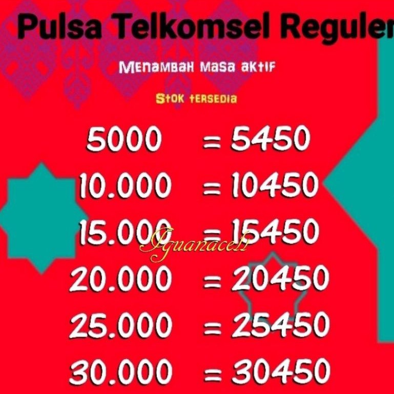 Pulsa Reguler Telkomsel 5k 10k 15k 20k 25k 30k 35k