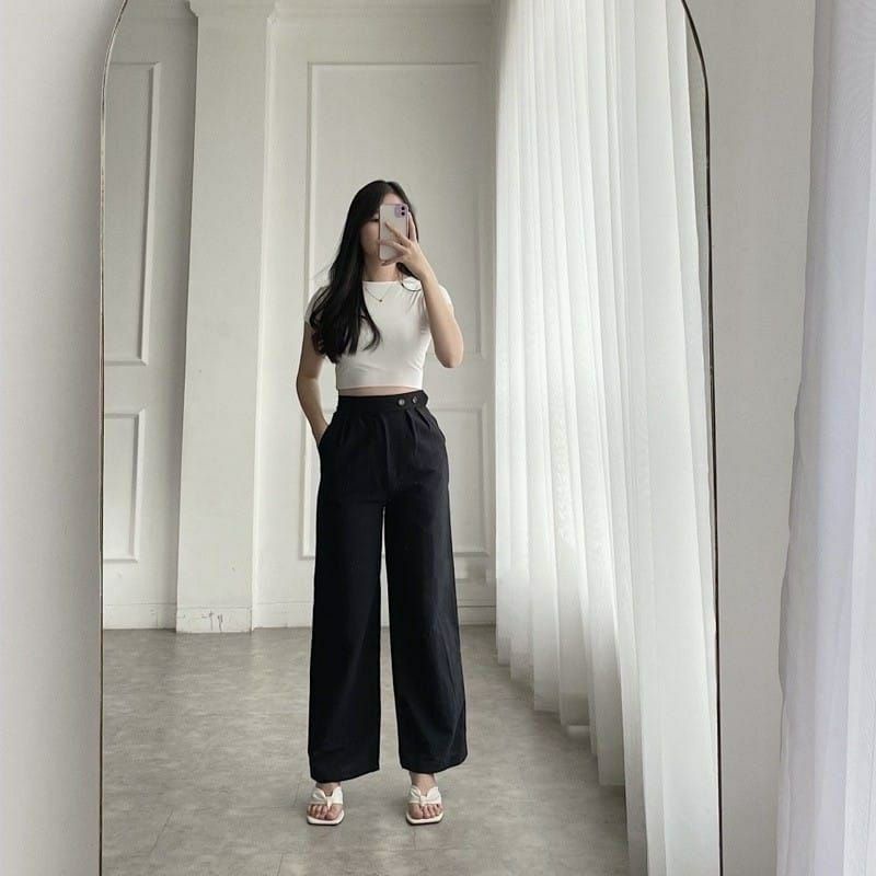 celana kulot linen kancing celana kulot highwwaist bahan rami linen premium celana panjang kulot lin