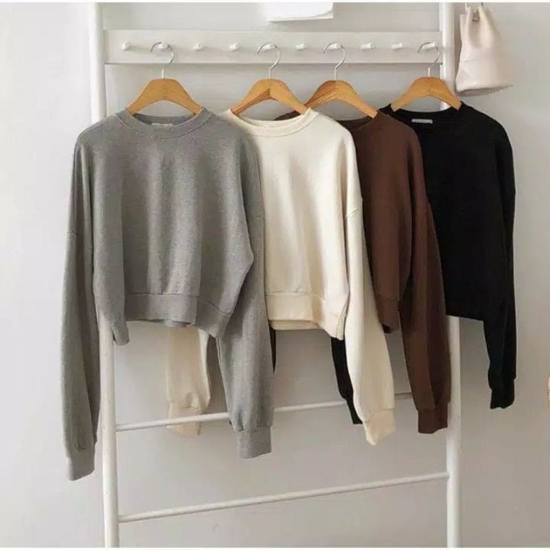 Sweater Wanita Model Lenka | Korean Style Crop Sweater | Atasan Wanita | Bahan Fleece | Allsize