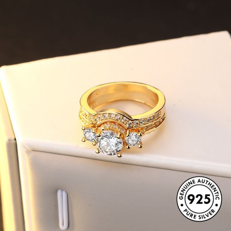 Cincin Bahan S925 Silver Aksen Berlian Untuk Wanita