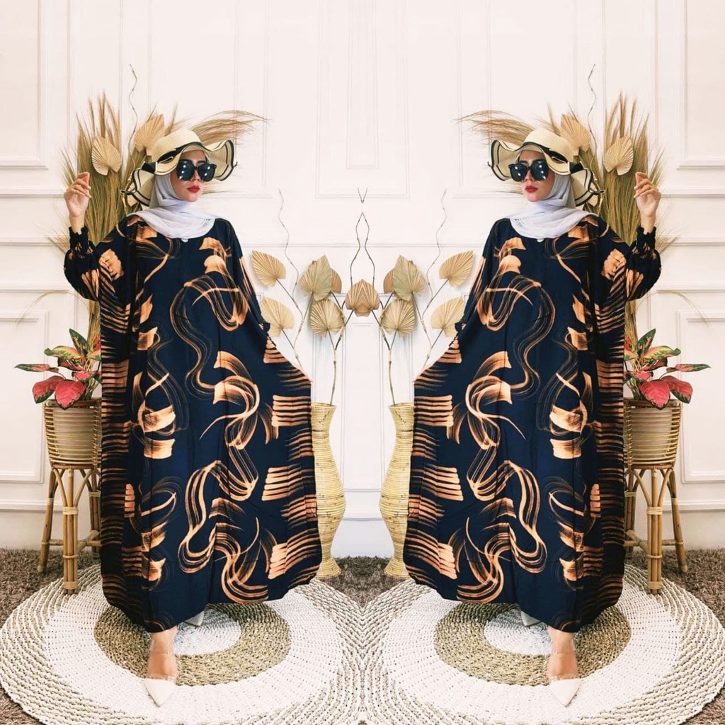 Kaftan Jumbo Lukis Wanita Batik Cap Rayon Premium LD 160 Gamis Bigsize Maxi Dress Kekinian