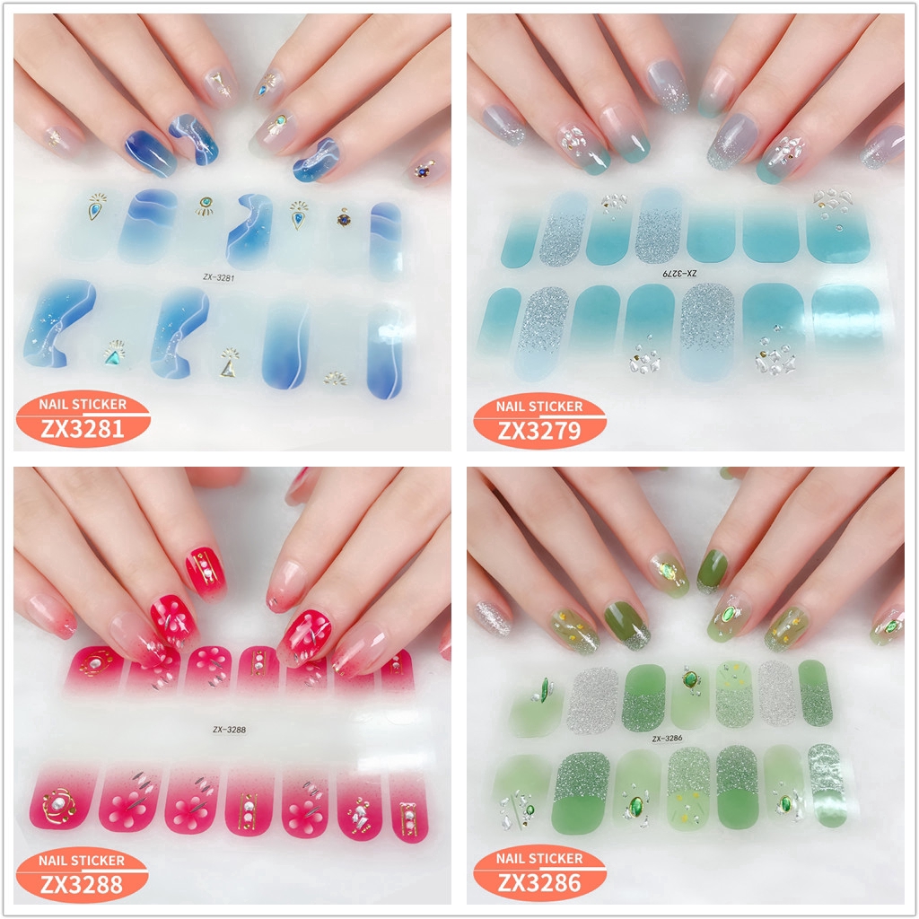 Stiker Kuku 3d Desain Berlian Mutiara Permata Warna Gradasi Laser Untuk Manicure Zx3277-3294