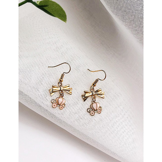 LRC Anting Gantung Fashion Gold Color Bowknot Shape Decortaed E66176