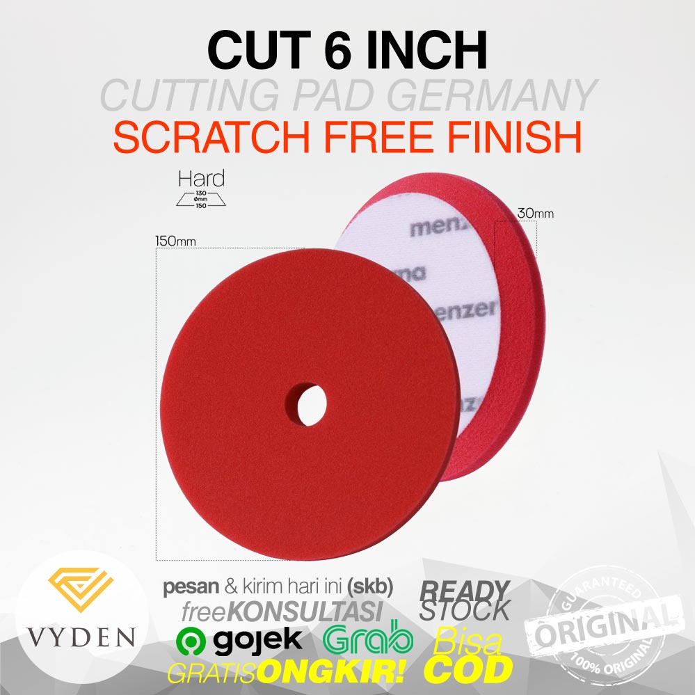 MENZERNA Heavy Cut Foam Pad 6 inch Red Busa Poles Mobil Motor Cutting Kompon Kasar Compound Hapus Baret Dalam Kusam Oksidasi Jamur Kerak Air