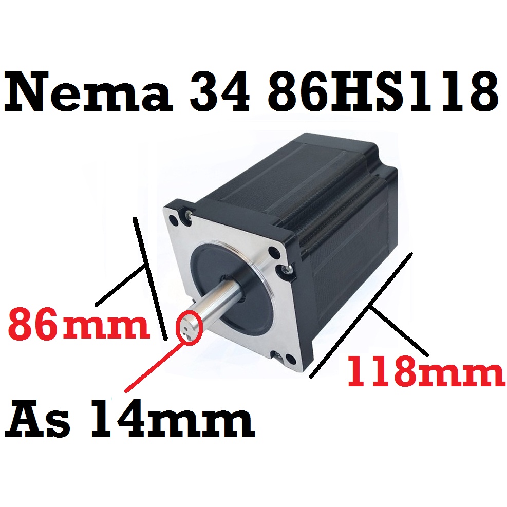 [HAEBOT] Motor Stepper Nema 34  8.5Nm 118mm 5A Shaft 14mm CNC Laser Router Plasma Milling High Torque Mesin Robot Induksi Slider Mekanik Bipolar 2 Phase Fasa Coil Dinamo Penggerak