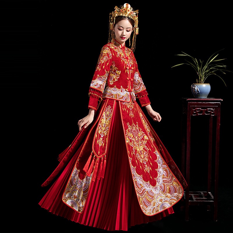 Xiuhe Pengantin  Cina Pernikahan Gaun Pernikahan Gaun  Wanita Slim Toast Gaun Pengantin   Cina Perni