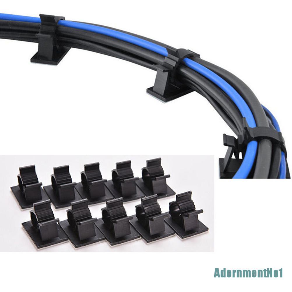 (AdornmentNo1) 10pcs Klip Penjepit Kabel Bahan Nilon Warna Hitam