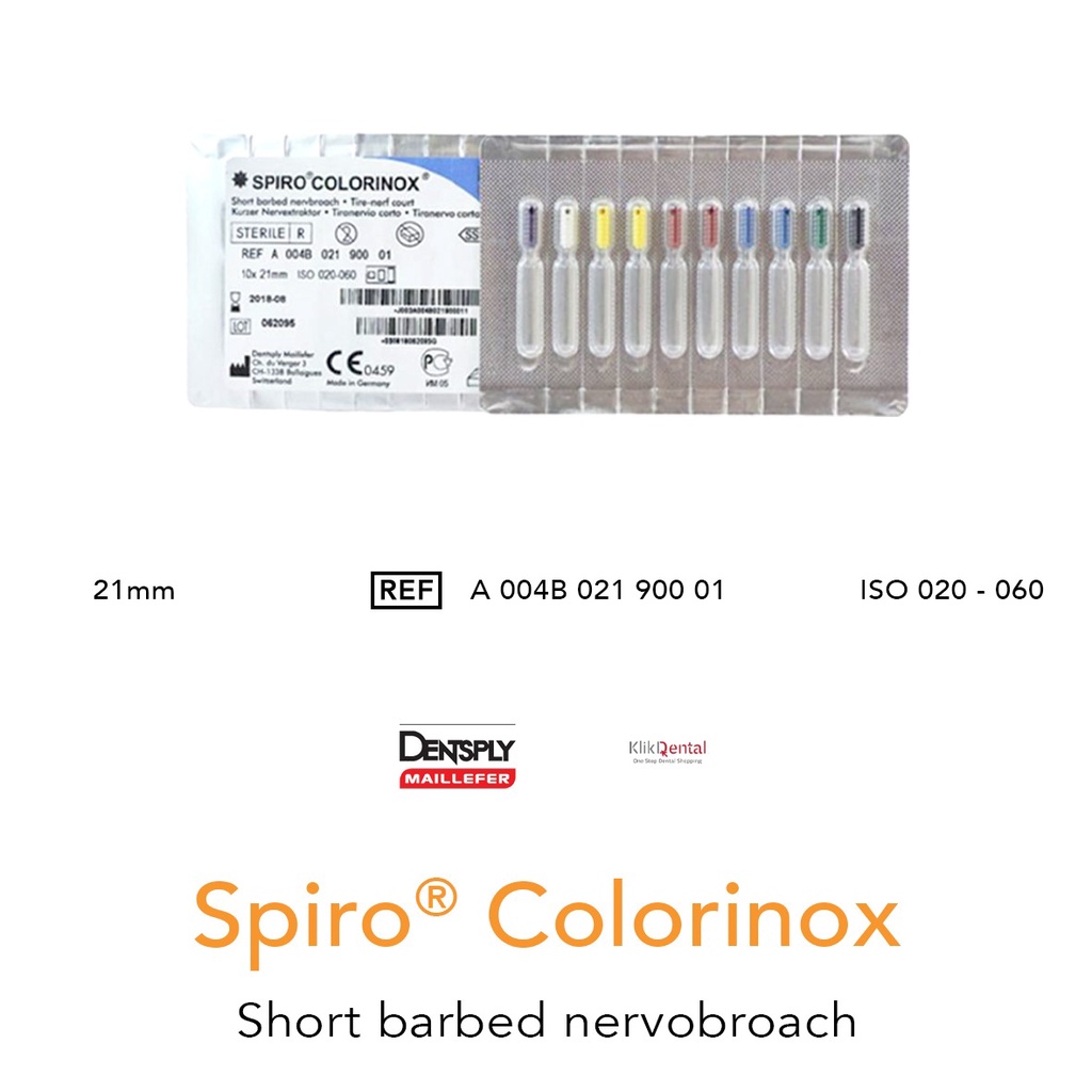 KLIK DENTAL Dentsply Spiro Colorinox Short Barbed