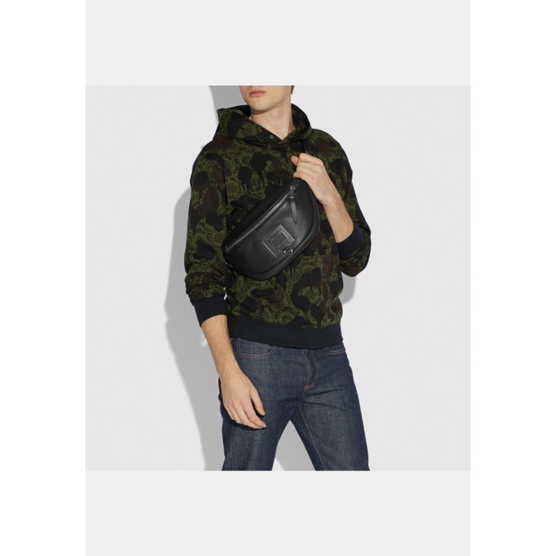 tas waistbag pria cowok coc black tag plain original
