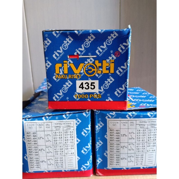 Paku Rivet 1 Dus Isi 1000pcs Ukuran 435 Merk Rivetti