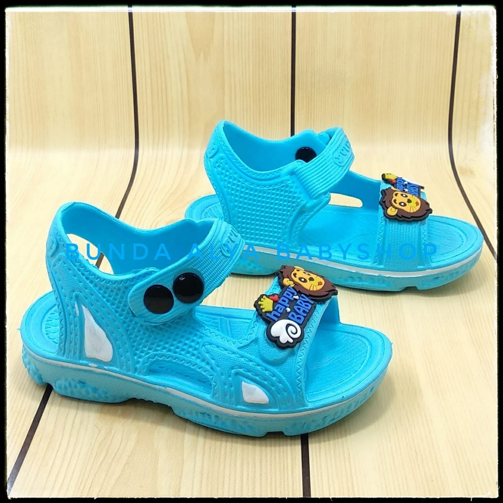 Sendal Anak Laki Laki Usia 3 4 5 Tahun BIRU Karet Elastis - Sepatu Sandal Anak Cowok Karet Animal Lion AntiLicin Size 24 - 29