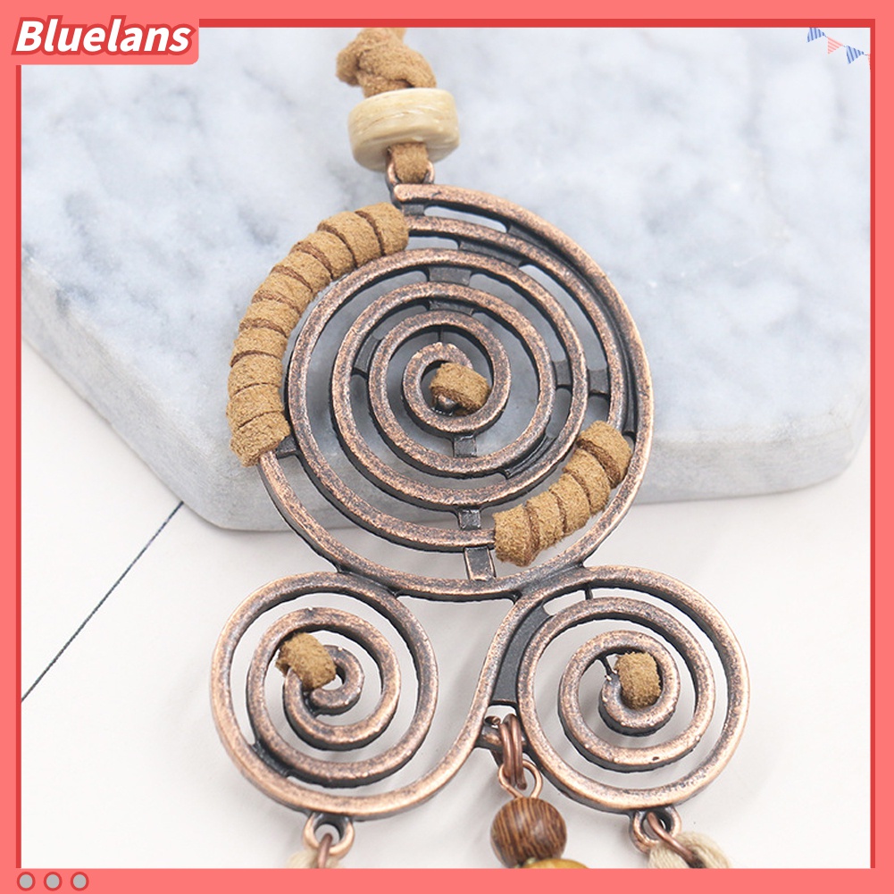 Bluelans Kalung Rantai Panjang Dengan Liontin Spiral Rumbai Gaya Bohemian Untuk Hadiah