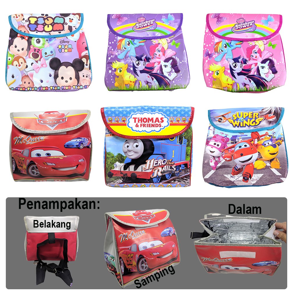 TAS LUNCH BOX ALUMINIUM FOIL SLEMPANG RANSEL 2IN1 KARAKTER